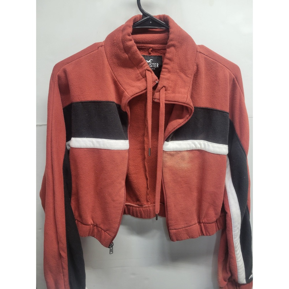 Hollister Womens Small Cropped Full Zip Sweatshirt Rust Orange Colorblock Fleece